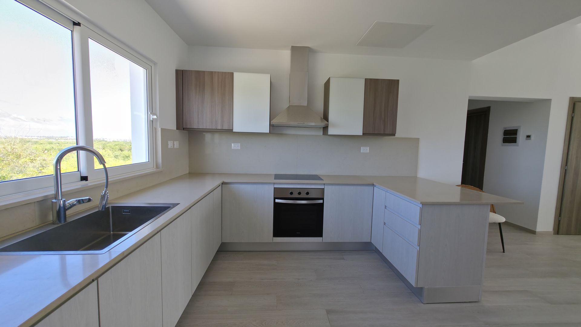 Kitchen with oven, hood and full appliances