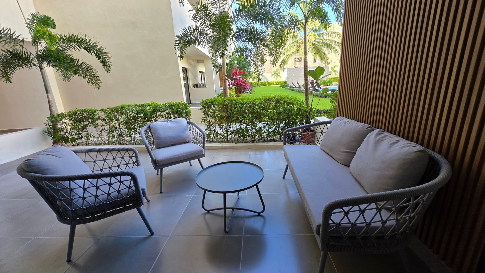 Private terrace with outdoor lounge furniture